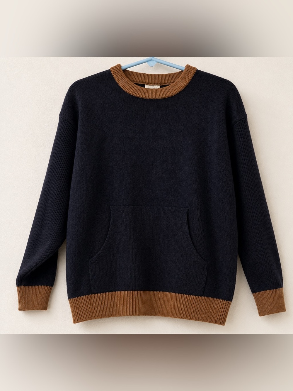 Zara Kids Contrast Crewneck Sweater Black Tan Long Sleeve Size 3-4T Unisex
